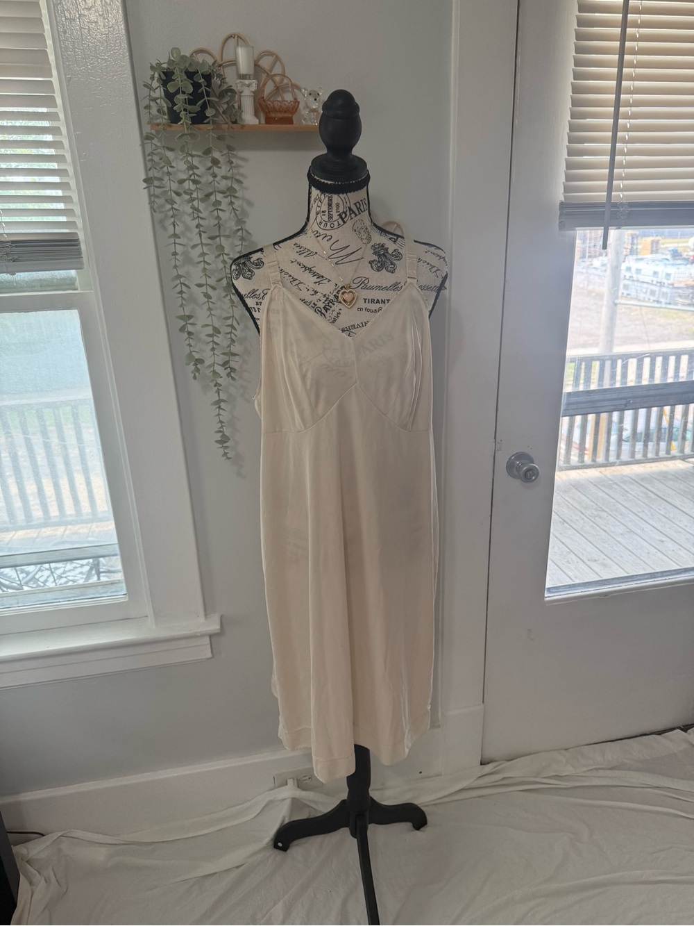 Vintage Cream Satin Slip with Lace-Trimmed Bust - Picture 1 of 7